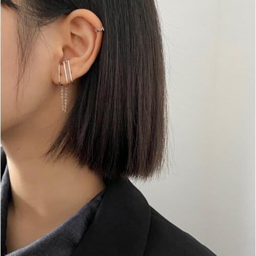 Clip Chain Geometric Line Earrings For Women Personality Simple Korean Fashion New Trendy Hot Sale Girl Party Jewelry BOYULIGE