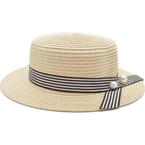 Pearl Parent-child sun hat Cute children sun hats bow hand made women straw cap beach big brim hat casual glris summer cap