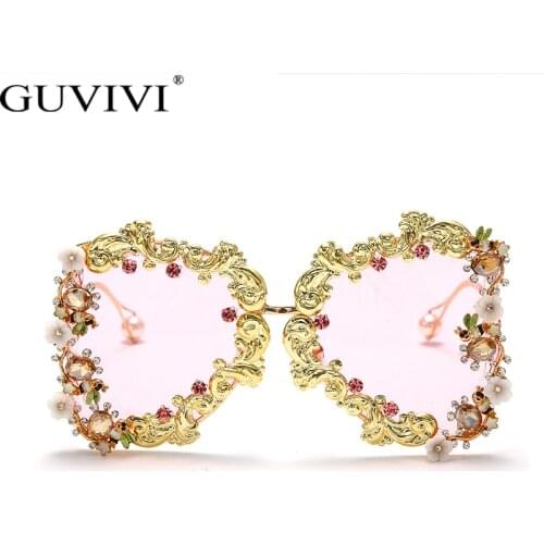 Oversized Punk Sunglasses Women 2020 Luxury Metal Flower Fashion Sunglasses Men Baroque Pearl Sun Glasses UV400 Oculos Feminino