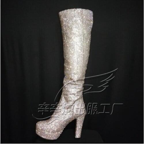 Rhinestone boot Singer Stage show Women Performance boots High heels Shiny