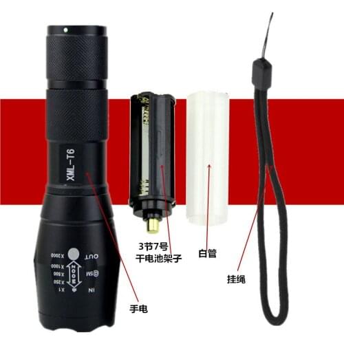 T6 L2 led falshlight black 18650 Tactical truncheon self-defense telescopic hunting telescoping camping hardlight lamp