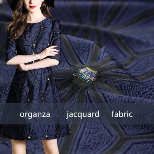 SASKIA 1Meter Organza Jacquard Brocade Fabric African Lace Textile Sewing For Dress Clothing Material Patchwork Fabrics Navy Diy