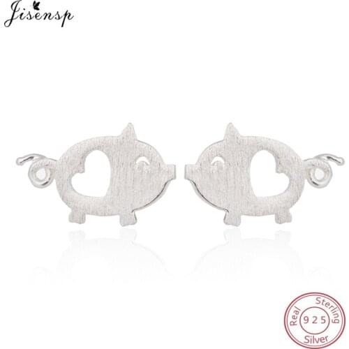 Jisensp 925 Sterling Silver Jewelry Fashion Cute Tiny Hollow Heart Pig Stud Earrings Gift for Girls Kids Cartoon Earings aretes