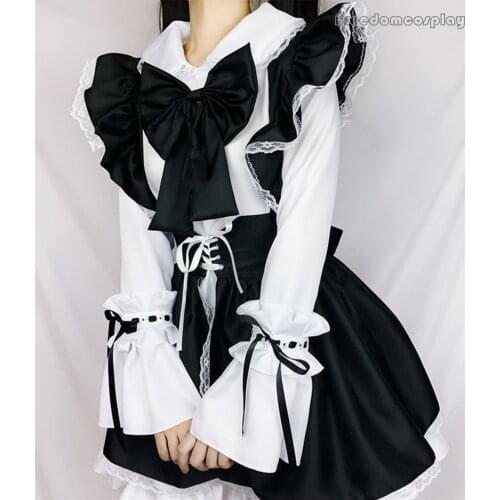Women/Men Maid Outfit Anime Dress Black and White Apron Dress Lolita Dresses Cosplay Costume