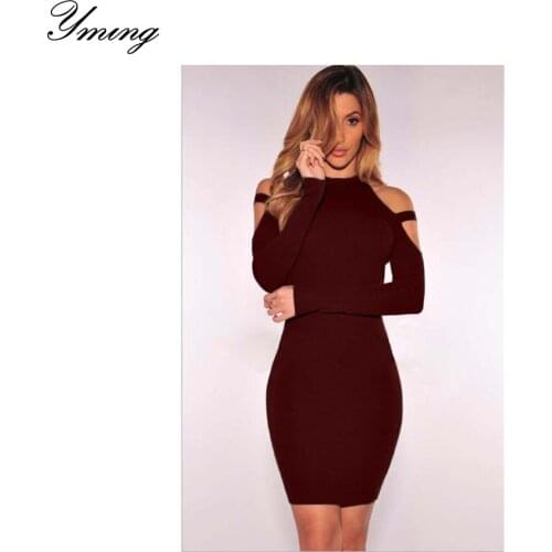 YMING Womens Off-shoulder Sexy Dress Skinny Dress Hip-Side Dresses Slim Pencil Long Sleeve Nightclub Strapless Femal Clothes