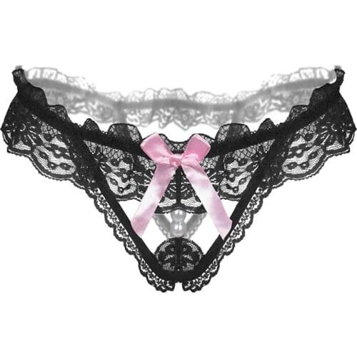 Women Sexy Lingerie open Panties transparent Lace underwear open back Porn Couple sex wear bumless G-string thong with Pearl