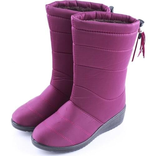 Winter Women Boots Mid-Calf Down Boots Female Waterproof Ladies Snow Boots Girls Winter Shoes Woman Plush Insole Botas Mujer