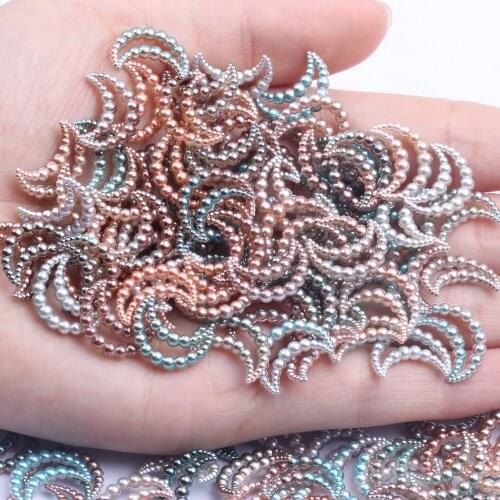 11x15mm 70pcs Moon Rainbow Imitation Pearl Art Resin Rhinestones Flatback DIY Crafts Jewelry Making Wedding Decoration