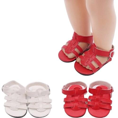 18 inch Girls doll shoes Simple red sandals American newborn white PU shoe Baby toys fit 43 cm baby dolls s119