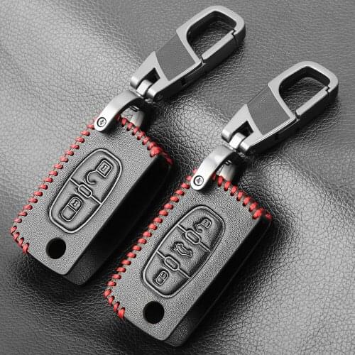 2/3 Button For Citroen Xsara Picasso C2 C3 C4 C5 C6 C8 For Peugeot 107 206 207 307 308 406 Leather Key Cover Case Fob Holder