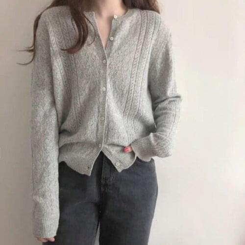 2020 Spring And Autumn New Ice Silk Cardigan Womens Round Neck Sweater Loose Hollow Knit Bottom Coat Sweater