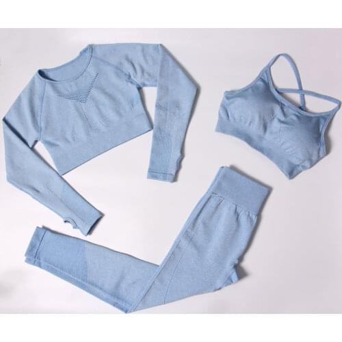 3pcs Set Seamless Gym Clothing Women Gym Sport Set Fitness Workout Sets Workout Top and Athletic Legging Womens Sportswear Suit