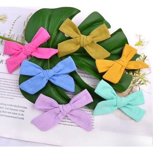 50 pairs/lot, Cotton 3.9 inch Bow with Clip Child Girl Hair Bows Handmade Hair Clips Barrettes Head wear Kid Hair Accessories