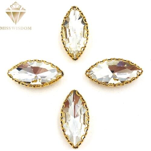 7X15mm Clear white Horse eye sew on rhinestones gold base with hole lacy claws glass crystal rhinestones Diy garment accessories