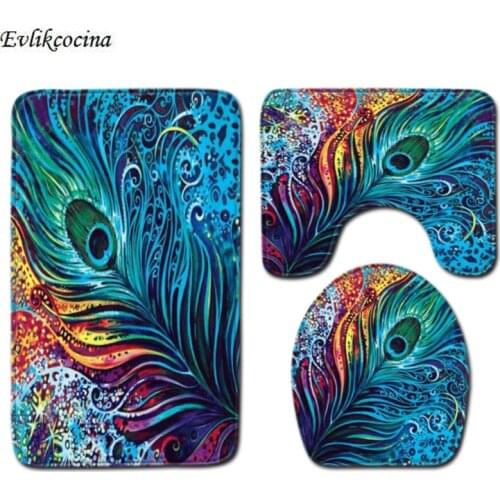 Free Shipping 3 Pcs Colored Feather Bath Mats Anti Slip For Bathroom Set Tapete Banheiro Washable Toilet Rugs Alfombra Bano