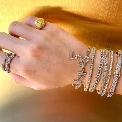 2021 HipHop Bling Thin CZ Iced Out 6.5mm Width Bling Cubic Zirconia Miami Cuban Link Chain 5A CZ Bracelet For Women Girl Jewelry