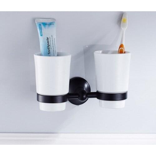Black Oil Rubbed Bronze Double Tumbler Holder Cup & Tumbler Holders Toothbrush Holder Bathroom Accessories