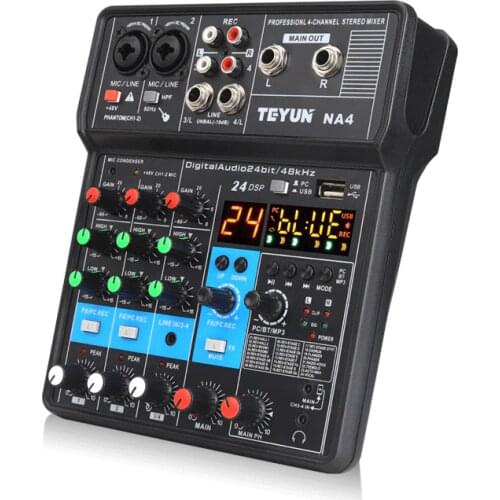Four-way small mini mixer sound card, mobile phone live K song, computer recording, Mixer effect device