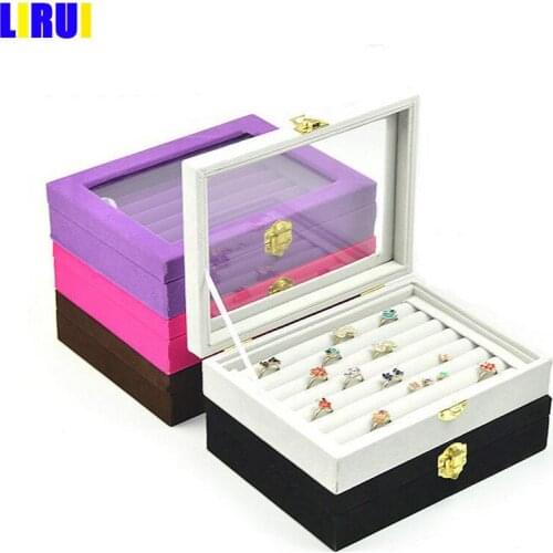 L20*W15*H4.8cm Rings Holder Gift Packaging Box Jewellery Organizer with Clear Glass Lid Wrapped High Level Various Colors Velvet