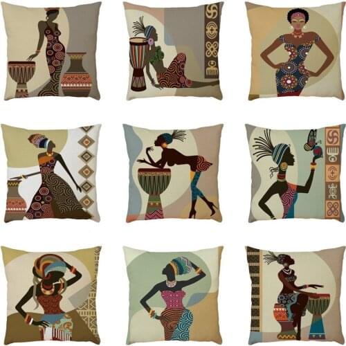 Africa Woman Cartoon Print Pillow Case Cojines Decor Sofa Throw Pillows Room Decorative Pillow Cover Home Decoration Pillowcase