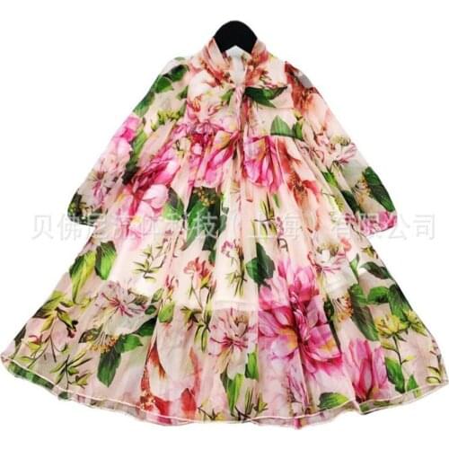 New arrival spring baby girl flower printed dress kids children bow casual beach princess dress