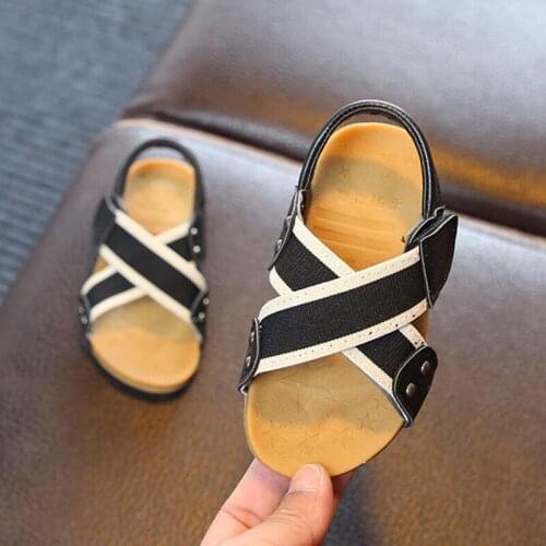 Boys Buckle Sandals Stipe Black Kids Beach Sandals 2021 Summer Child Outdoor Walk Non-slip Shoes Color Matching Shoe 21-30