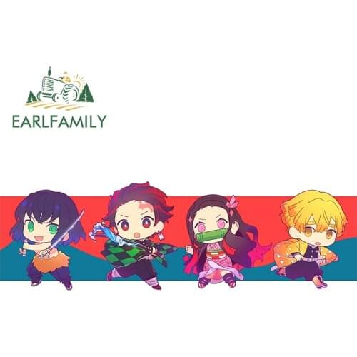 EARLFAMILY 30cm x 9.2cm Cartoon Car Sticker for Demon Slayer Bumper Trunk RV VAN Decal Waterproof Anime Wall Home Decor