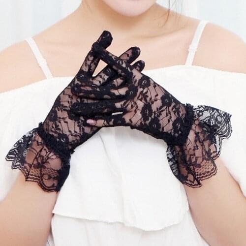 Elegant Tulle White Ivory Lace Finger Short Bridal Gloves Wedding Dress Accessories Black Red Pink Wrist Length Wedding Gloves