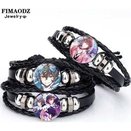 FIMAODZ Bungo Stray Dogs Bracelet Osamu Nakahara Chuya Charm Handmade Leather Bracelets for Women Men Gift Anime Jewelry