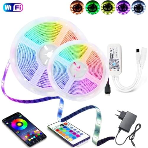 20M WiFi LED Strip Light 5M 10M 15M RGB 5050 SMD 2835 Flexible Ribbon luces led light strip + IR WiFi Controller + Power Adapter