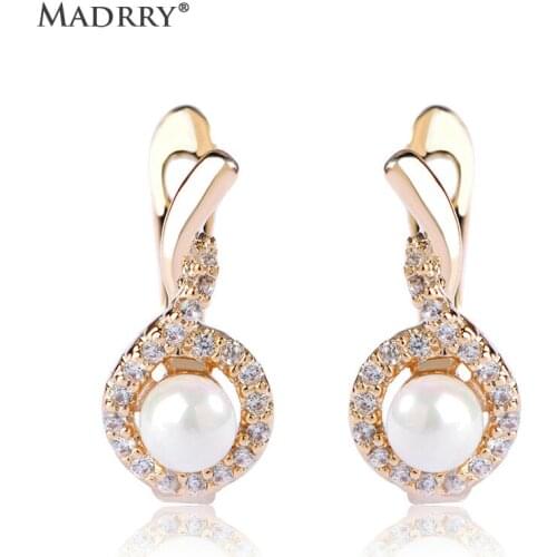 Exquisite Simulated Pearl Zircon Women Round Earrings Bridal Party Wedding Jewelry Brincos Mujer Aretes Pendientes Orecchini