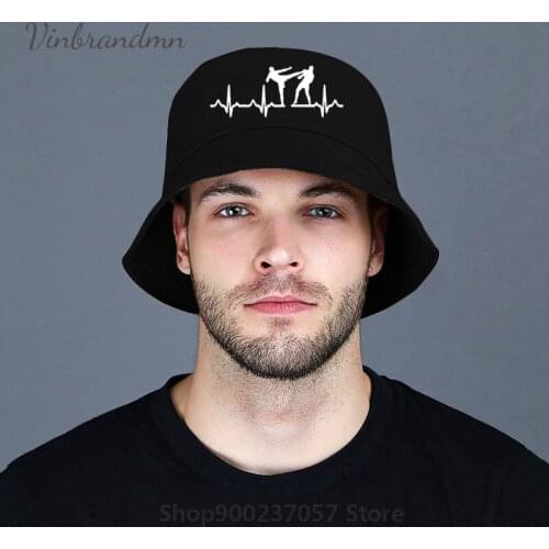 Heartbeat Design Kickboxing Karate Muay Thai Printed Fisherman Hat Taekwondo Kung Fu Casual Fashion 3D Bucket Cap