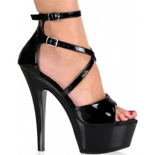 Summer ankle belt 15CM sexy high-heeled shoes, pole dancing performance model stage show sandals