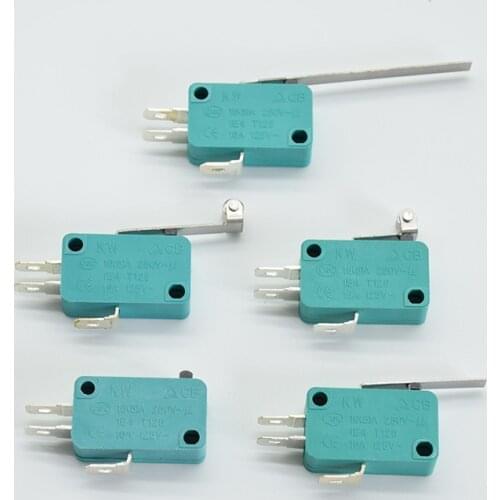 2pcs Micro Limit Switches 16A 250V 125V NO+NC+COM 3 Pins SPDT Micro Switch 28mm 52mm Arc Roller Lever Touch Switch green