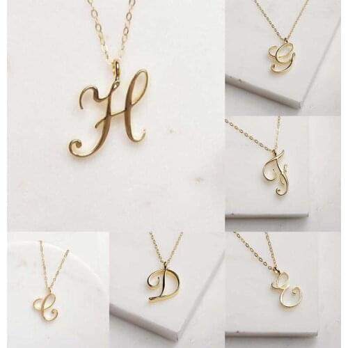 Fashion 26 Necklace Cursive Letter Initial Alphabet Minimalist for Women Gifts