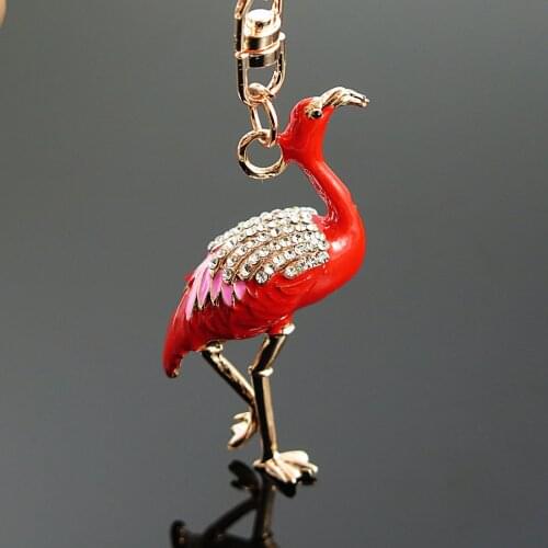 Fashion Exquisite 3D Red-crowned Crane Keychain for Women Crystal Key Chains Bag Pendant Keyrings Car Key Holder jewelry