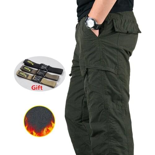 Mens Cargo Pants Winter Thicken Fleece Cargo Pants Men Casual Cotton Military Tactical Baggy Pants Warm Trousers Plus size 3XL