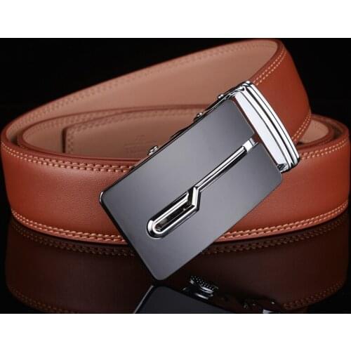Plyesxale Casual Men Belt 2020 Luxury Brand Mens Leather Belts With Automatic Buckle High Quality Brown Ratchet Waist Belt G37