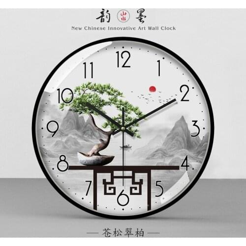 Wall Clock Living Room Home Fashion Clock Simple Chinese Feng Shan Ink Painting Clock New Chinese Style Pocket Watch Silent