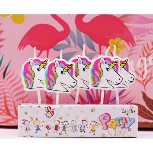 New 1set/5pcs Cartoon Unicorn Flamingo Cake Candles For kids baby shower Happy Birthday party DIY cake decorations Girls Gifts