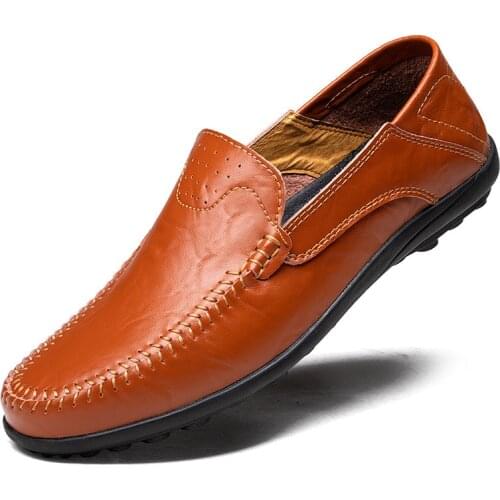 2021 Spring Autumn New Mens Leather Casual Shoes Soft Fashionable Round Toe Boat Shoes Breathable Waterproof for Daily