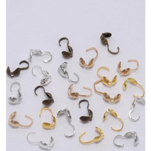 200pcs 4mm Crimp Beads Cove Clasps Hook String Leather Clip Foldover Cord End Caps Ball Chain Connectors For DIY Jewelry Making