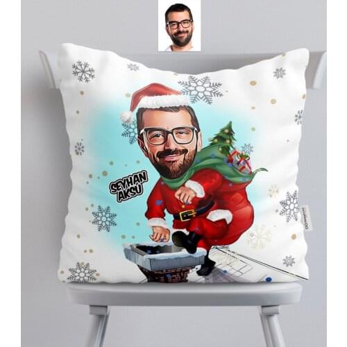 Personalized Christmas Themed Bay Caricature Of Satin pillow-2