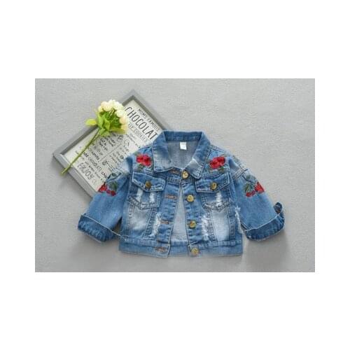 Baby Girls Denim Coats Vintage Jeans Jackets for Girl Toddler Denim Jackets Infant Jean Rose Flower Embroidery