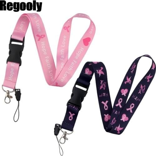 Prevention of breast cancer red ribbon Funny art Lanyard Neck Key Strap for Phone Keys ID Card Cartoon webbings ribbons couples