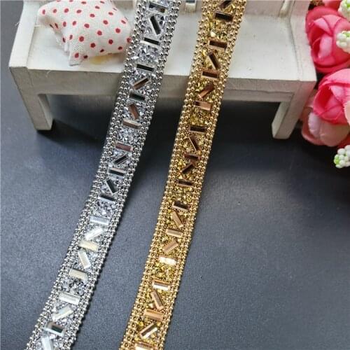 Glass Crystal Resin Rhinestone Banding Chain Silver Gold Iron on Trimming For diy Garment Bags decorations By Yard