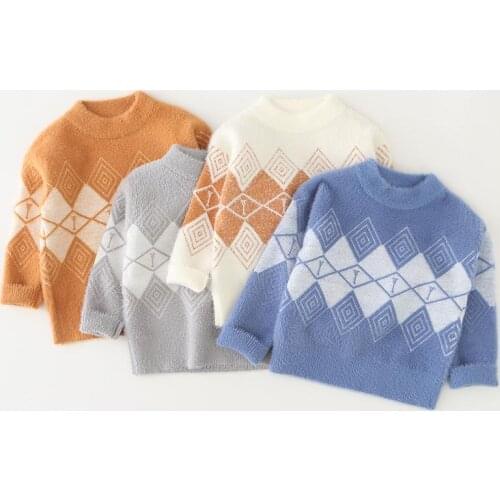 Ins baby boys sweater 2-7 years old Autumn and winter childrens sweater Diamond check girls cardigan christmas baby clothes