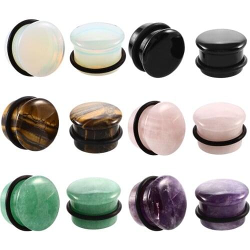 2Pcs 6-16mm Stone Ear Plugs Tunnels Gauges Earrings Piercing Ear Expanders Stretcher Ear Piercing Body Jewelry for Unisex