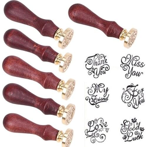 1pc Retro Flower Sealing Wax Stamp Thank You Love Good Luck Copper Head Wax Seal Stamp DIY Handmade Craft Party Decoration