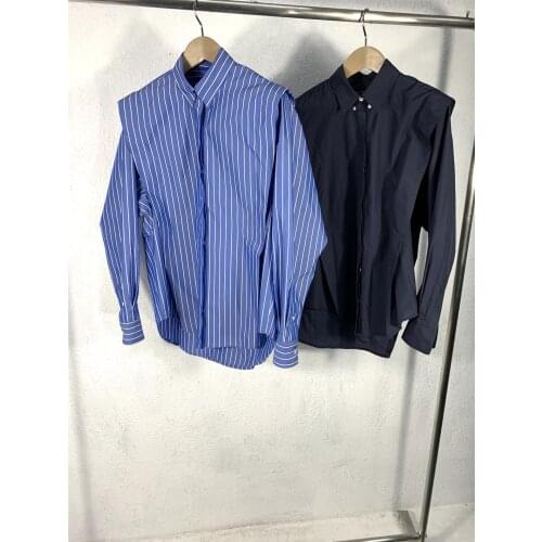 Ladies 2021 new long sleeve sexy casual wide shoulder stitching fashion loose shirt 1031